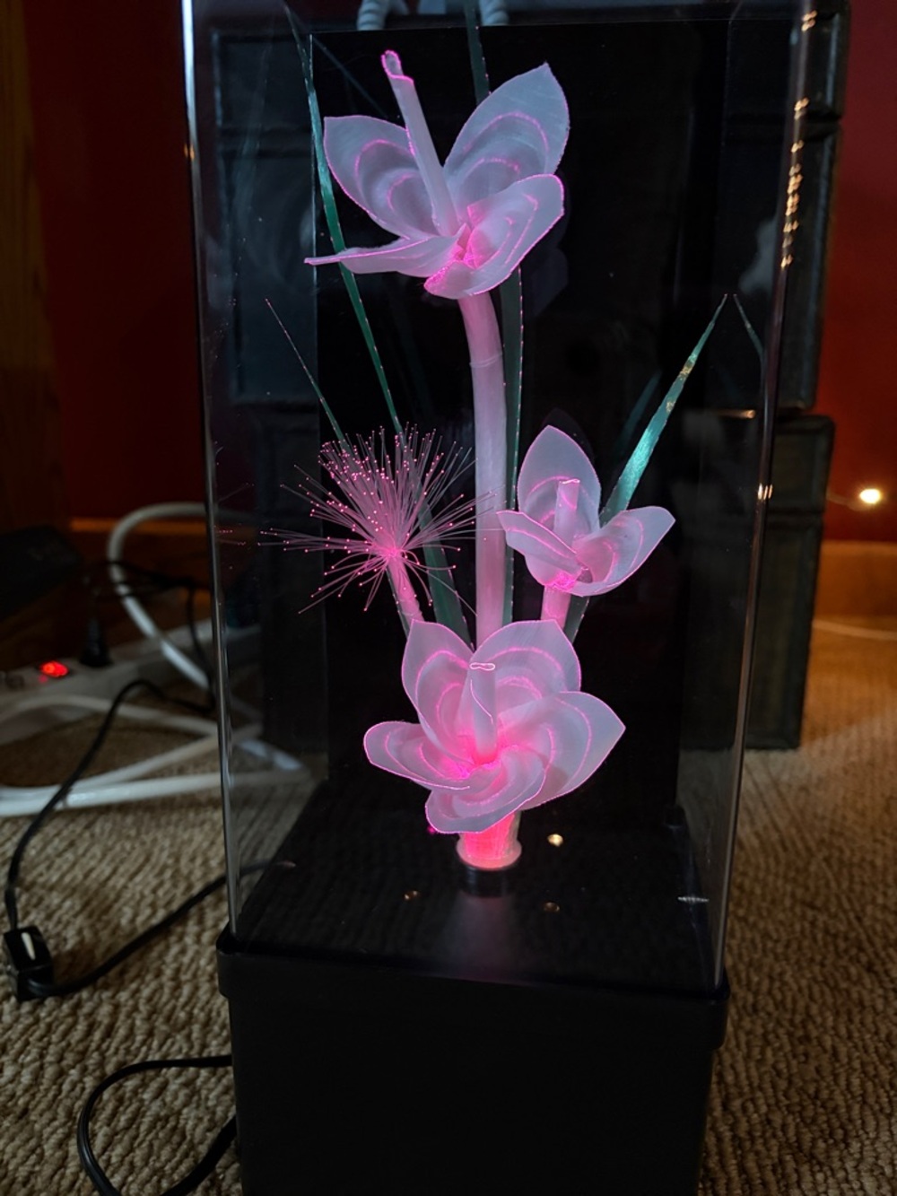 White Floral Accent Lamp with Black Base